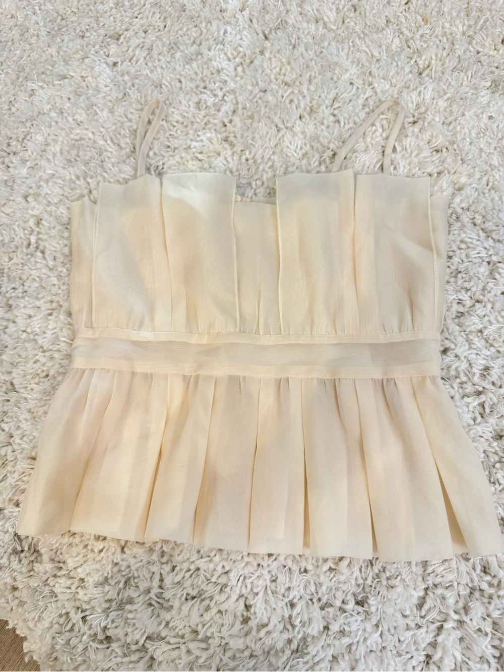 Urban Outfitters Cream Pleated Chiffon Dress Top
